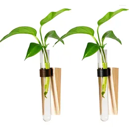 Vases 1pc Durable Tabletop Test Tube Home Decoration Wooden Stand Hydroponic Plants Transparent Flower Pots Diy High Quality