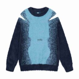 Men's Hoodies Sweatshirts Japanese Fashion Colorbloed Mohair Sweater Pullovers Zipper Retro Oversized Autumn Winter Warm Men's and Women's Knitwear Y2kyolq