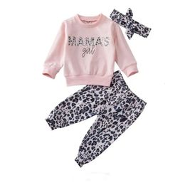 Citgeett Spring born Baby Girl Long Sleeve Pink Top Leopard Pants Outfits Clothes Set Headband Fall Autumn Clothing 240111