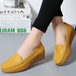 Dress Shoes Women Shoes 2023 New Leather Flat Shoes Slip On Women Loafers With Wedge Heels Casual Flats Zapatos Mujeres Moccasins Female