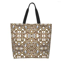 Shopping Bags Jewellery Gemstone Silver Crystal Tote Reusable Glitter Rhinestones Diamonds Groceries Canvas Shopper Shoulder Bag