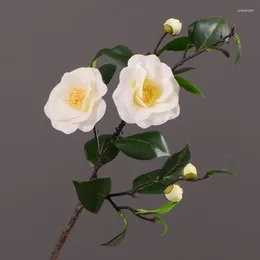 Decorative Flowers 1Pc Artificial Silk Flower Long Branch Simulation Camellia With Green Leaves For Home Living Room Desktop Decorations