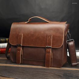 Briefcases Business For Men Crazy Horse PU Leather Solid Large Cpacity Handbag Retro Casual Messenger Shoulder Laptop Sac A Main