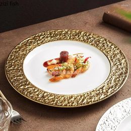 Plates Creative Electroplated Ceramic Flat Plate Restaurant Stone Pattern Dessert Sushi Steak Specialty Tableware