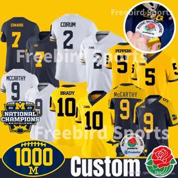 2023 1000 Win Rose Bowl Big Ten Champion Michigan McCarthy Football Jersey Blake Corum Aidan Hutchinson Brandon Graham Brady Woodson Donovan Edwards Custom