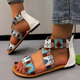 Sandals 2024 Shoes Female Cover Heel Women's Back Zip Rome Women Mixed Colors Ankle Buckle Strap Flat With