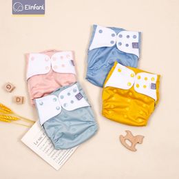 Elinfant Solid Colour 4PCS One Size Washable Baby Cloth Diaper Waterproof Adjustable Pocket Nappy 240111