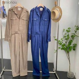 Women's Jumpsuits Rompers Workwear Jumpsuits for Women Polo Neck Loose Straight Pants Long Sleeved Overalls Korean Fashion Solid One Piece Outfit WomenL240111