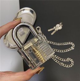 Unisex Fashion Men Wome Lock Necklace for Men Women Stainless Steel Gold Plated Key and Lock Necklace with Cuban Chain 26951266602