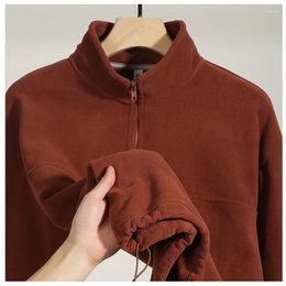 Men's Hoodies Double Side Fleece Warm Pullovers Half Zipper Turtleneck Sweatshirt For Men Solid Drawstring Hem High Street Jackets Male Tops