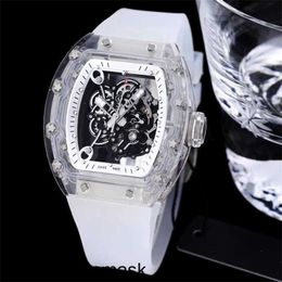 Transparent Luxury Watches Richardmill Full Crystal Glass Case Mens Fully Automatic Mechanical Hollow out Glow Tape Lightweight Personality