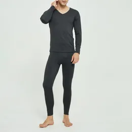 Men's Thermal Underwear 2Pcs/Set Winter Base Suit Long Sleeve V Neck Anti-pilling Slimming Seamless Keep Warm Two-piece Set Pants Thicken