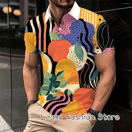 Men's Polos Summer Men Color Block Print Polo Shirt Fashion Button Lapel Tops Tees Male Casual Tshirt Daily Short Sleeve Clothing