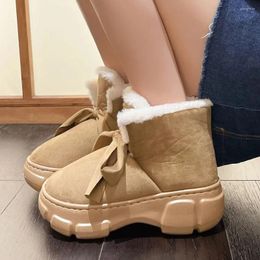 Boots Winter Women Snow Platform Short Tube Ankle Bow Slip-On Warm Cotton Shoes Soft Outdoor Comfortable Casual Footwear