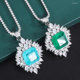 Pendant Necklaces EYIKA Brazilian Blue Green Paraiba Fusion Stone Flower Zircon Tennis Chain Necklace Luxury Women Wedding Fine Jewellery