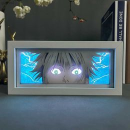 Night Lights Jujutsu Kaisen Anime Light Box Satoru Gojo Eye Face Lamp for Bedroom Decor Lightbox Manga Nightlight 3d Papercut Desk Lamp Wood YQ240112