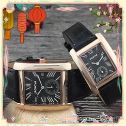 Crime Premium women men three pins work watch rectangle roman dial case genuine leather quartz battery power couples classic wrist288j