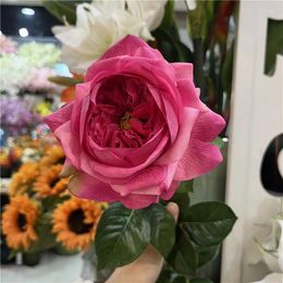 Decorative Flowers Artificial Juliet Roses Branch Real Touch Fake Shopping Mall Decor Simulation Rose Yellow Flower Wedding Decoration