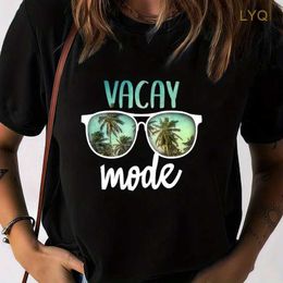 Vacay Mode Print Women Crew Neck TShirt Casual Short Sleeve for Spring Summer Women's Clothing Female Tops Tees