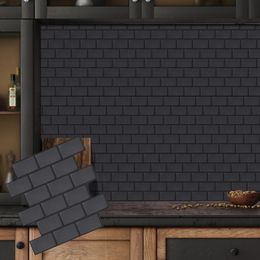 10pcs Premium Wall Stickers Strong Adhesive Black Brick Vinyl Wallpaper Kitchen Bathroom Backsplash 1212 inch 240112