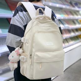 Ladies White Leisure College Backpack Trendy Women Nylon Laptop Book Bag Girl Cute Travel School Bag Fashion Female Cool Student 240112