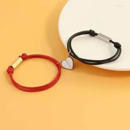 Charm Bracelets Magnetic Love Heart Couple Bracelet 2pcs Women Men Fashion Black Red Rope Set Paired Jewellery Accessories Gift 2024