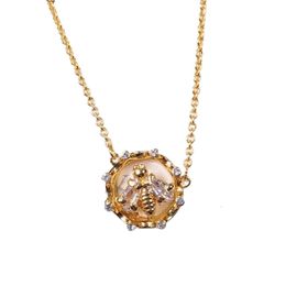 Swarovskis Necklace Designer Women Top Quality Pendant Necklaces Golden Crown Rotating Bee Necklace Female Element Crystal Bee Collar Chain