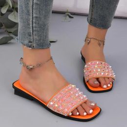 Slippers 2024 Shoes Female Open Toe Women's Square Modern Women Rivet Rhinestones Crystal Low Heel