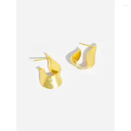 Stud Earrings 925 Sterling Silver Gold Brushed Irregular Wide Curved Zircon Piercing Ear Fine Jewellery Prevent Allergy