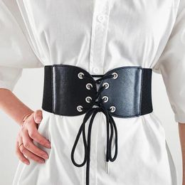 Belts Fashion Women Lady PU Leather Belt Nylon Elastic Slim Body Skinny Wide Waistband Female Girl Lace-up Corset Cummerbund