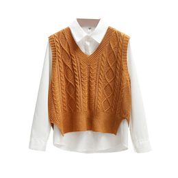 Korean Style Fashion Women Sweater Vest Spring Fall Sleeveless Knitted V Neck Pullovers Female Jumper Top Outerwear 240112