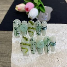 False Nails Misskitty Handmade Press-on Real S Pure Wear Hand-Painted National Style Bamboo Green Snake Ancient Jade Xiaoqing
