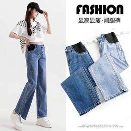 9089# Spring Autumn Denim Maternity Jeans Wide Leg Adjustable Side Elastic Low Waist Pants Clothes for Pregnant Women Pregnancy 240111