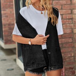 Women's Vests Women Sleeveless Vest Button Down V Neck Spicy Girl Jacket Turn Collar Casual Pockets Loose Fit Streetwear Suit