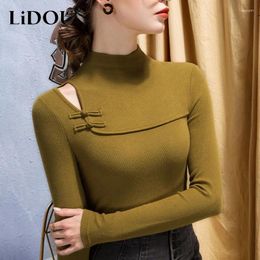 Women's T Shirts Autumn Winter Stand Collar Hollow Out T-shirt Female Long Sleeve Slim All-match Bottomed Tee Top Women Sexy Fashion