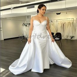 Unique White Mermaid Wedding Dress With Overskirt Train Sexy Spaghetti Straps Sweep Train Satin Church Bridal Gowns 2024 Plus Size Country Bride Dress Robe Mariee