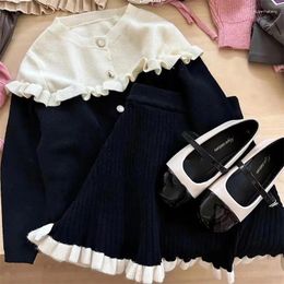 Clothing Sets Girls Coat Skirts Kids Suits 2PCS/Set 2024 Knitting Spring Autumn Cotton Teenagers School Uniforms Children