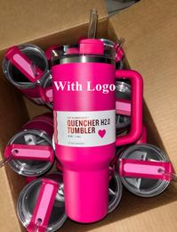 Cosmo Pink Target Red 1:1 40oz H2.0 Stainless Steel Tumblers Cups With Silicone Handle Lid and Straw Big Capacity Travel Car Mugs Vacuum Insulated Water Bottles 0112