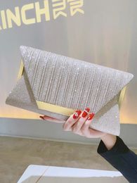 Glitter Clutch Shiny Evening Bags For Women Formal Bridal Wedding Purse Prom Cocktail Party Rose Gold Envelope Chain Bag 240111