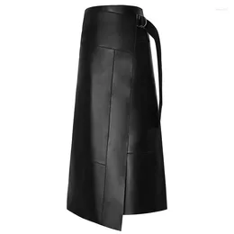 Skirts Women Autumn Winter Black High Waist PU Skirt Female Fashion Belt Slim Leather Solid A-line Office Lady Knee-Length