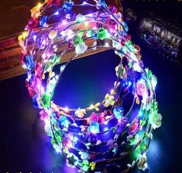 Led çiçek çelenk kafa bandı taç festivali çiçek çelenk bohemya park düğün headdress parıltı saç bandı tavuk parti lehine dekor2232484