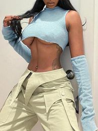 Women's Tanks SEASONS Y2k Streetwear Crop Top With Arm Sleeves Sexy Clubwear Outfits Women Clothing 2024 Fashion Blue Tank Tops ASVE86479