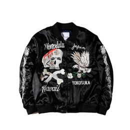 Men's Jackets Retro Bla Embroidery Jaet Outwear Men Vintage Skull Floral Mens Jaets and Coats Japanese Streetwear Hip Hop Bomber Jaetsyolq