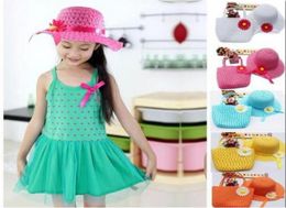Girls Flower Straw Beach Hat weave Tote Handbag Bag Sets Baby Summer Straw Sun hat Kids Children Topee 9 Colors Mixed 2265683