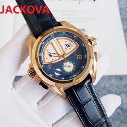 High Quality Men Full Functional Watch 45mm Quartz Movement Male Time Clock Wristwatch Leather belt skeleton top watches251W