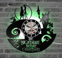 Vintage Vinyl Record Wall Clock with 7 LED Lighting The Nightmare Before Christmas LED Wall Clock Art Hanging Watch Home Decor Y207725296