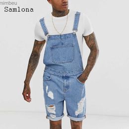 Men's Jeans Plus Size 3xl Men's Fashion Hole Ripped Jeans Denim Shorts Playsuits Jean Bodysuits 2023 Summer Frayed Jeans Sexy Men OverallsL240111