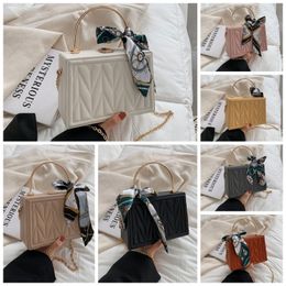 Custom The Versatile Silk Scarf Small Square Bag Pleated Embroidery Chain Crossbody Bag The New Fashionable Woman Handbag FMT-4362