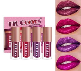 4 Colorsset Matte Metallic Lip Gloss Glitter Shimmer Flip Lip Gloss Set Long Lasting Waterproof Diamonds Pearl Liquid Lipstick7479040