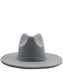 Wide Brim Hats Fedora Hat For Women Solid Color Wool Felt Men Autumn Winter Panama Gamble Gray Jazz Cap7938400